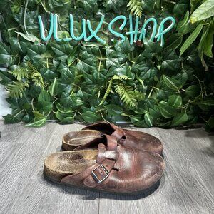 Womens BIRKENSTOCK Boston Clogs Soft  Bed Burgundy Oiled Leather Size 38 EU 7
